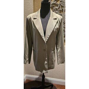 Vintage Pretty little Thing 90's Olive Pinstripe Blazer Jacket W Shoulder Pads